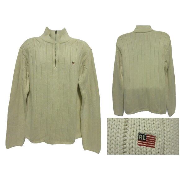 Polo Jeans Co Ralph Lauren Other - Vtg Polo Jeans Mens Large Ralph Lauren Cream Off White Cable Knit Sweater Y2K 90